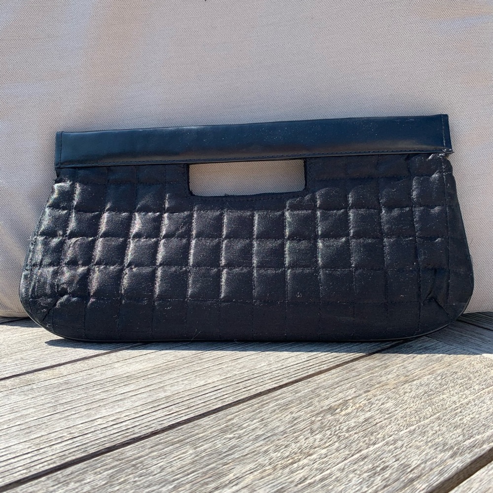 Small black satiny clutch